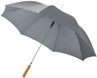 23" Lisa-sateenvarjo puukahvalla, automaattisesti avautuva, harmaa liikelahja logopainatuksella